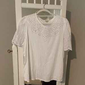 Boden White Eyelet Short Sleeve Top